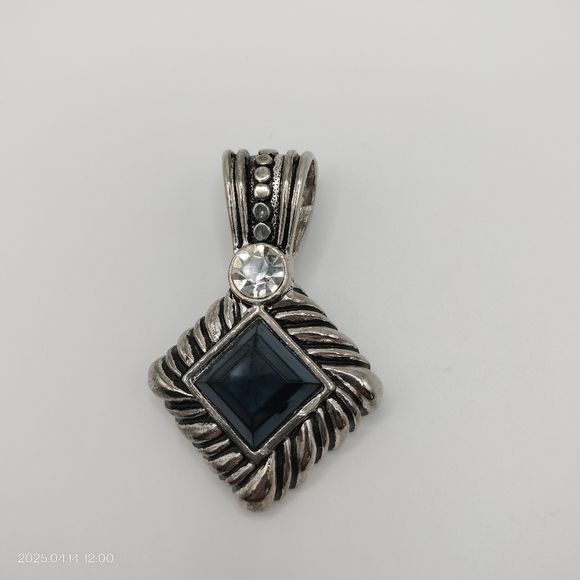 Women's Silver Tone and Black Square Pendant Accented Clear Rhinestone - Picture 2 of 11
